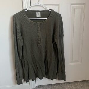 Aerie Olive Green Waffle Knit Henley Top